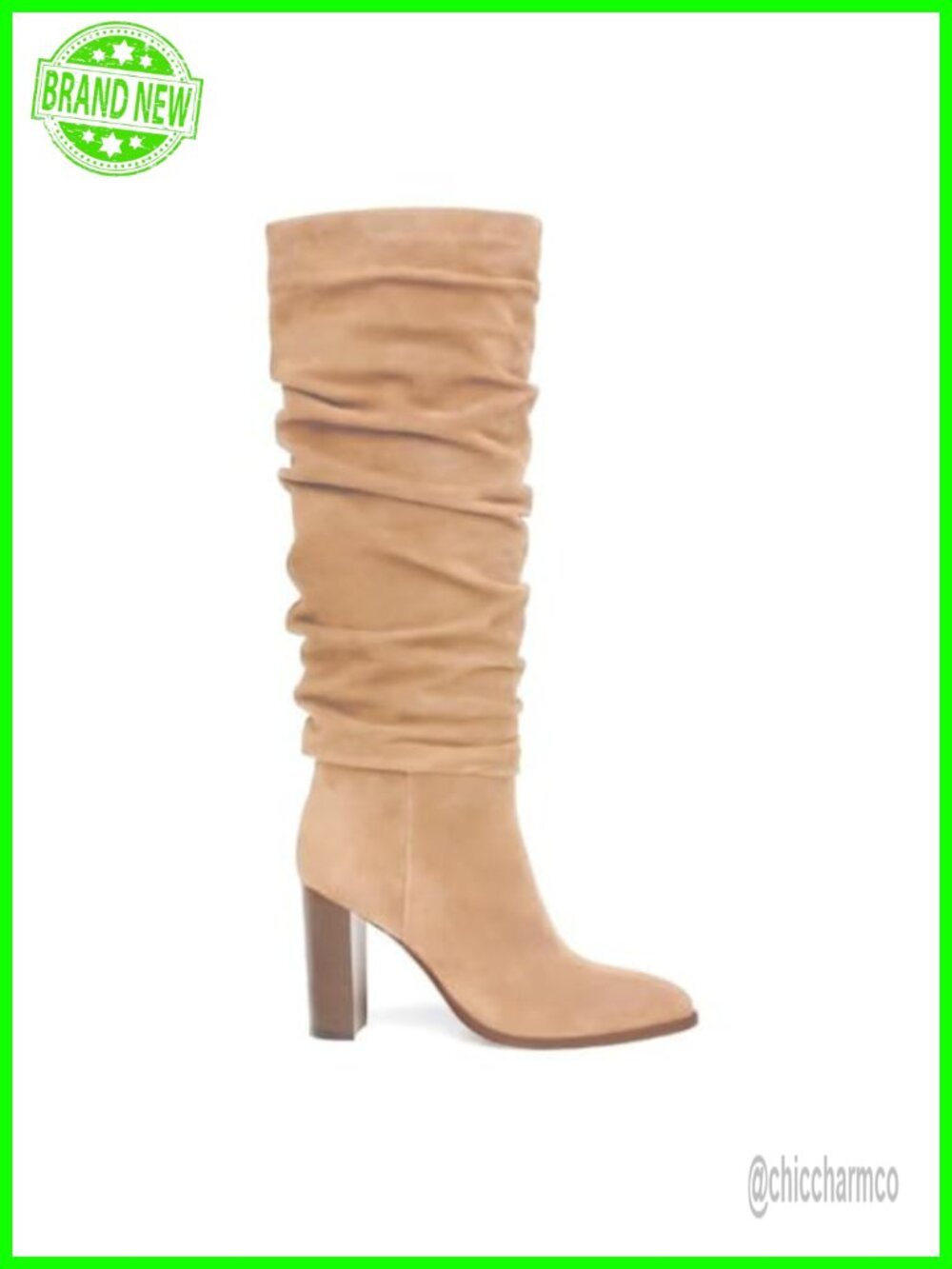 Women's Knee High Slouchy Suede Boots Chunky Heel Slip-On